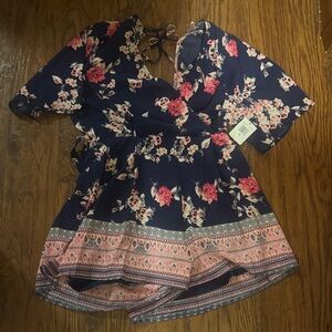 Floral Navy Romper